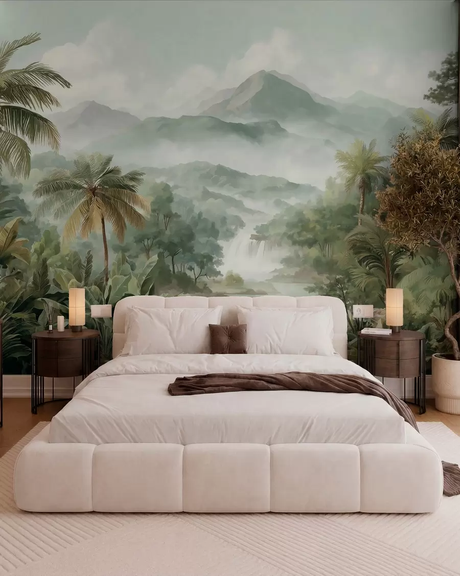 Papier peint photo jungle tropicale avec cascade w04306