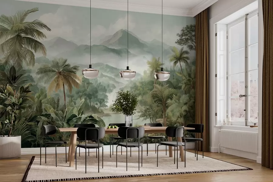 Fotobehang tropisch oerwoud met waterval w04306