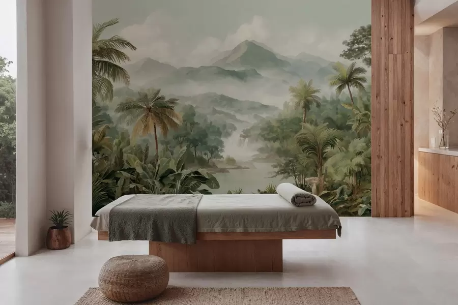 Papier peint photo jungle tropicale avec cascade w04306