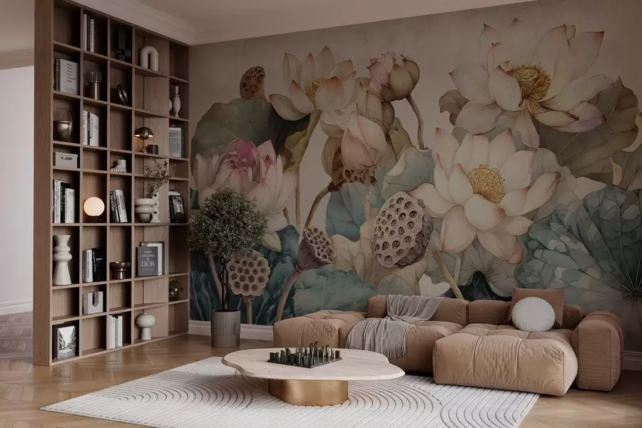 Fotobehang waterlelies met grote textuur w04309