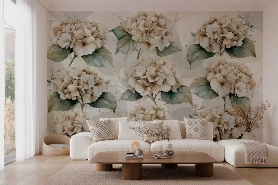 Fotobehang grote hortensia's in aquarelstijl w04312