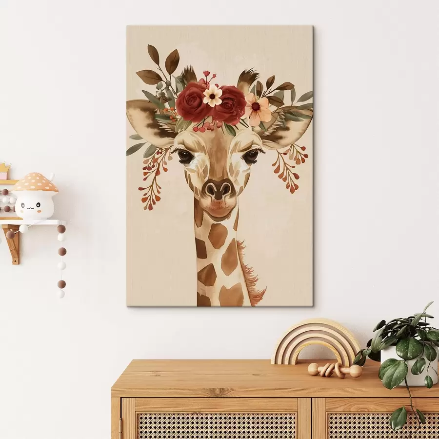  Peintures Girafe en style aquarelle avec des fleurs sur la tête s45331