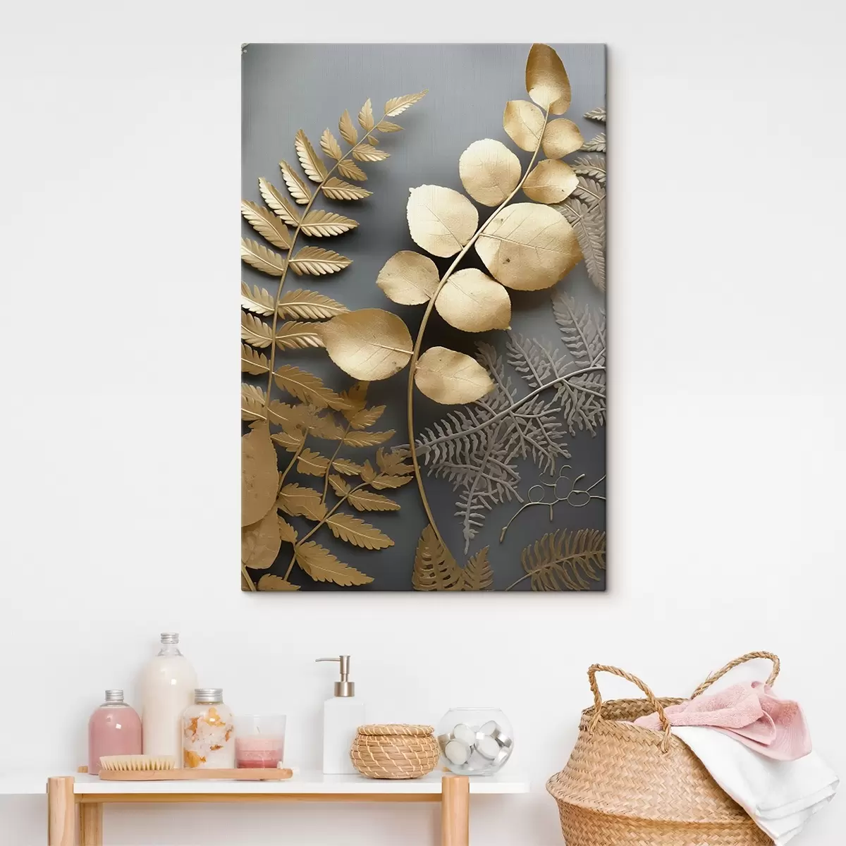  Schilderijen Varens en eucalyptustakken op een donkere achtergrond s45334