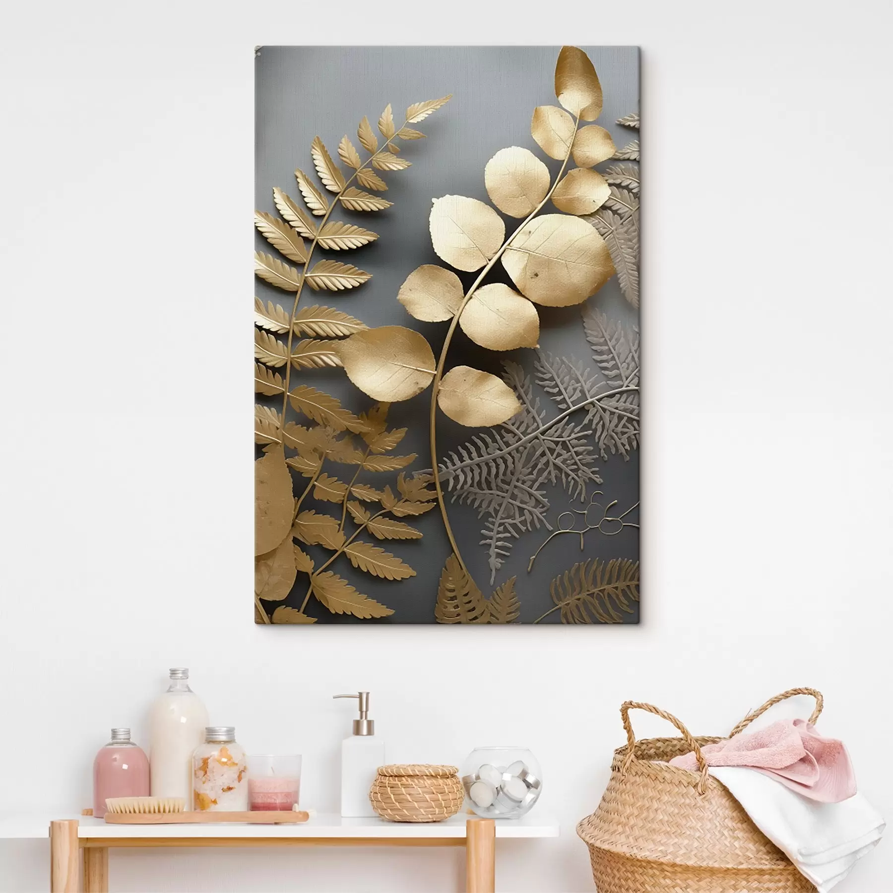  Schilderijen Varens en eucalyptustakken op een donkere achtergrond s45334