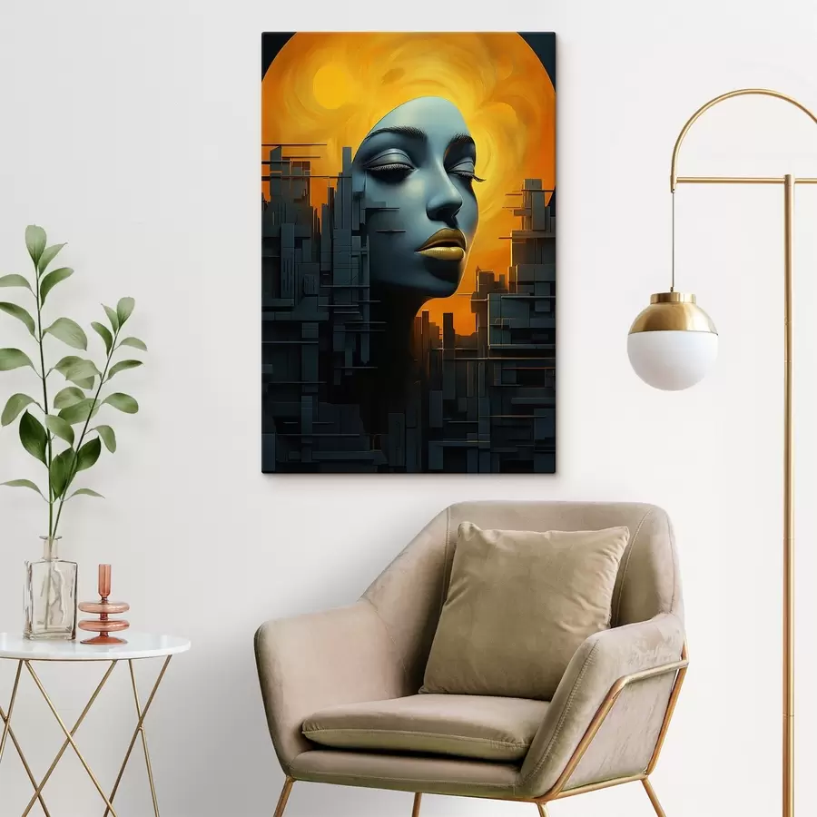  Peintures Personnes, visage de fille, ville sur fond abstrait s45342