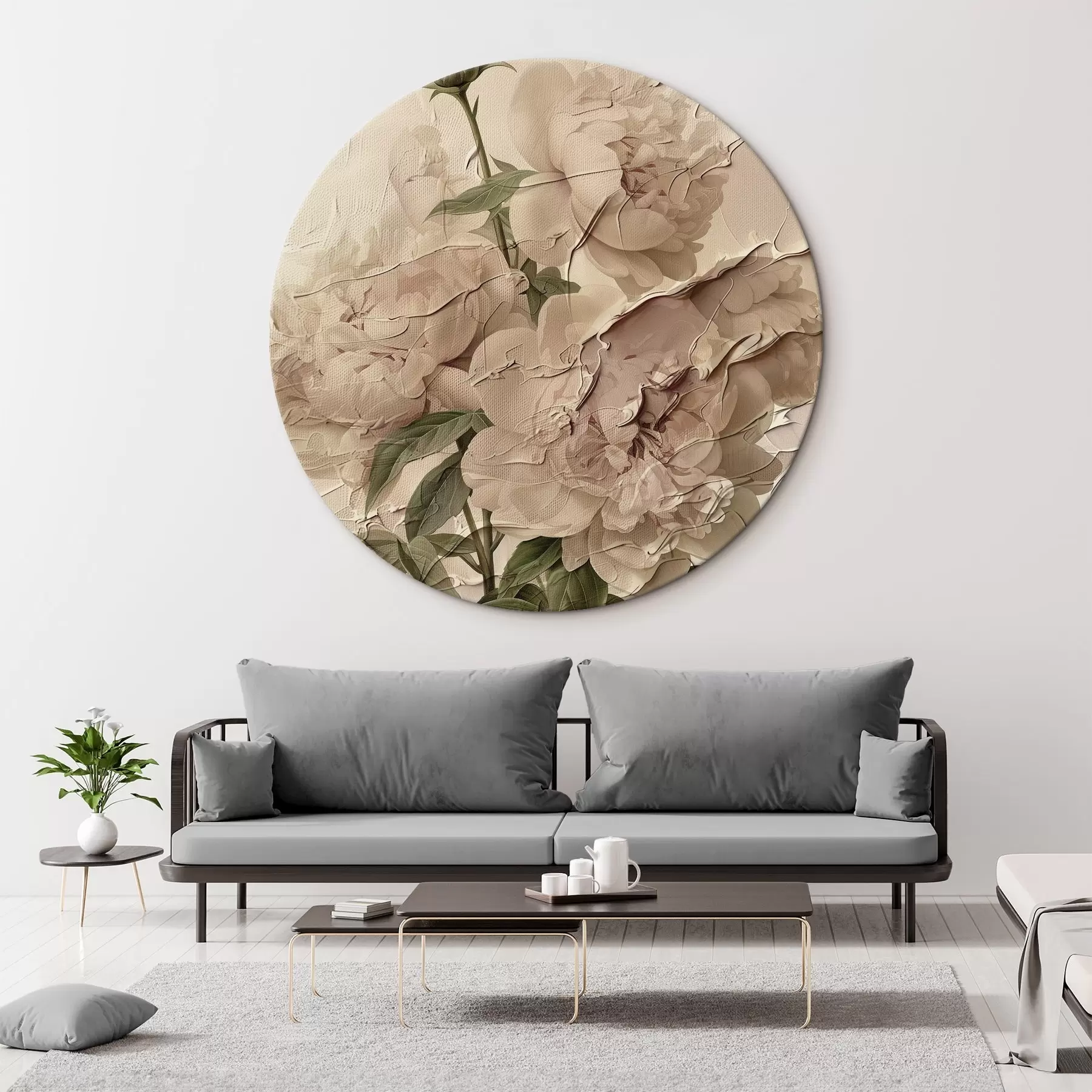  Schilderijen Weelderig boeket pioenrozen op een lichte achtergrond r45337