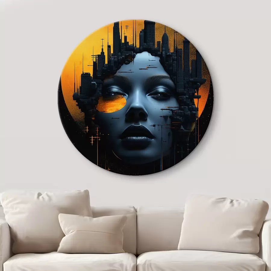  Schilderijen Mensen, meisjesgezicht op een stadsachtergrond, abstract r45341