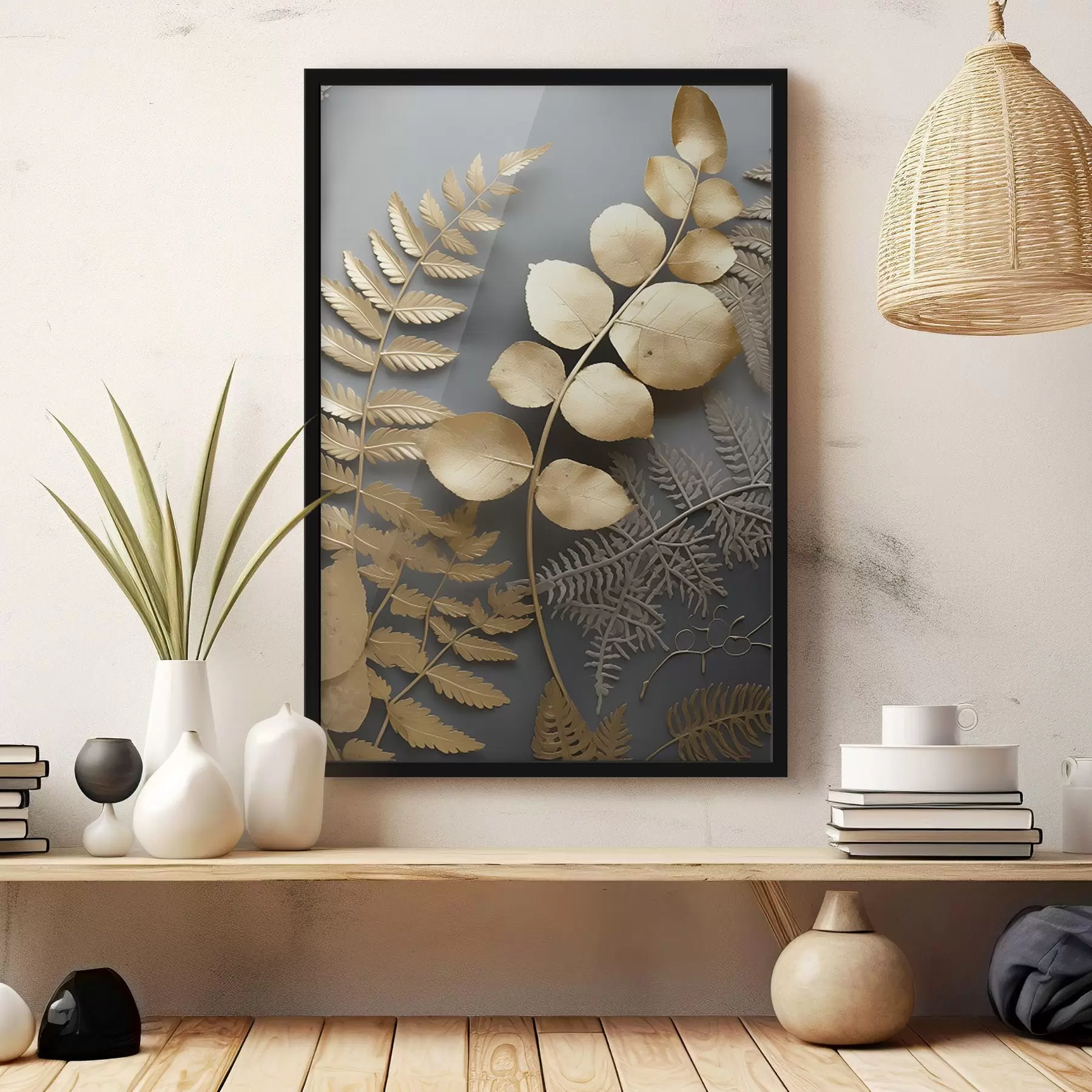 Papier peint photo Branches de fougères et d'eucalyptus sur fond sombre f45334