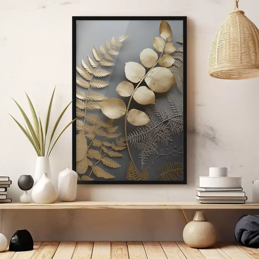 Papier peint photo Branches de fougères et d'eucalyptus sur fond sombre f45334