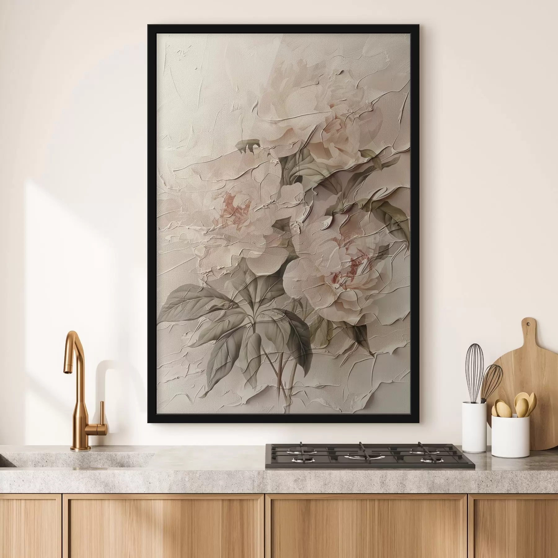 Fotobehang Weelderig boeket pioenrozen in aquarelstijl op een lichte achtergrond f45336