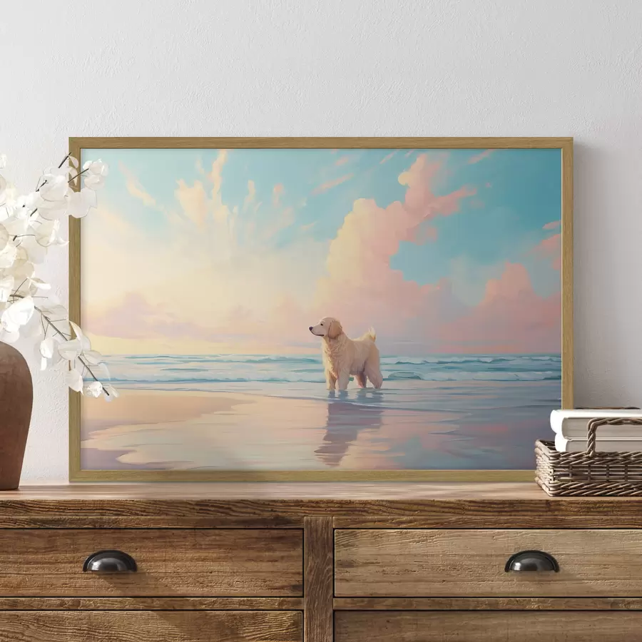Fotobehang Retriever aan de kust f45425