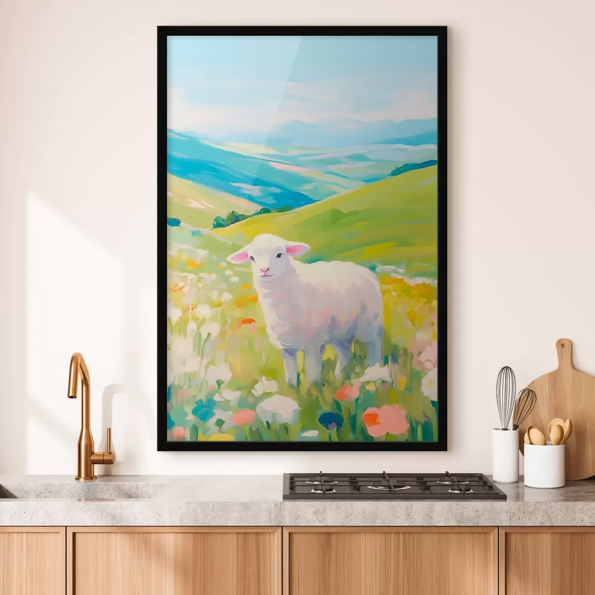 Affiche Agneau dans un champ de fleurs f45426