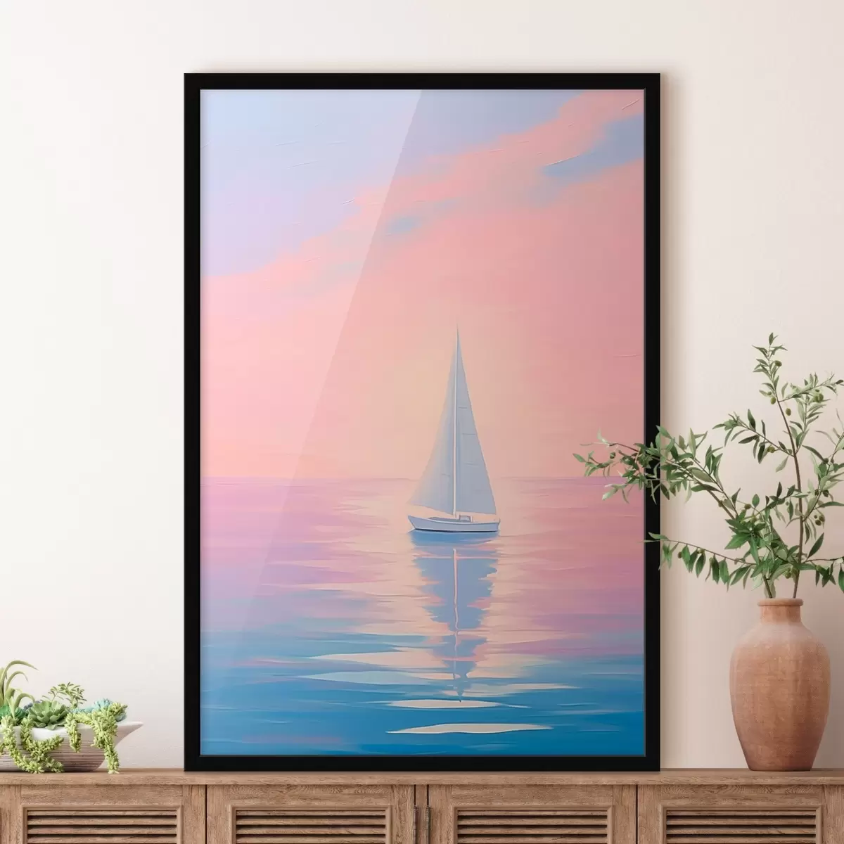 Affiche Voilier en mer au coucher du soleil f45428
