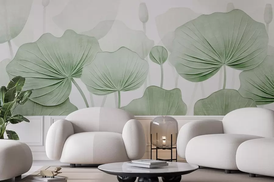 Papier peint photo Feuilles de lotus avec imitation de texture vieillie w04412