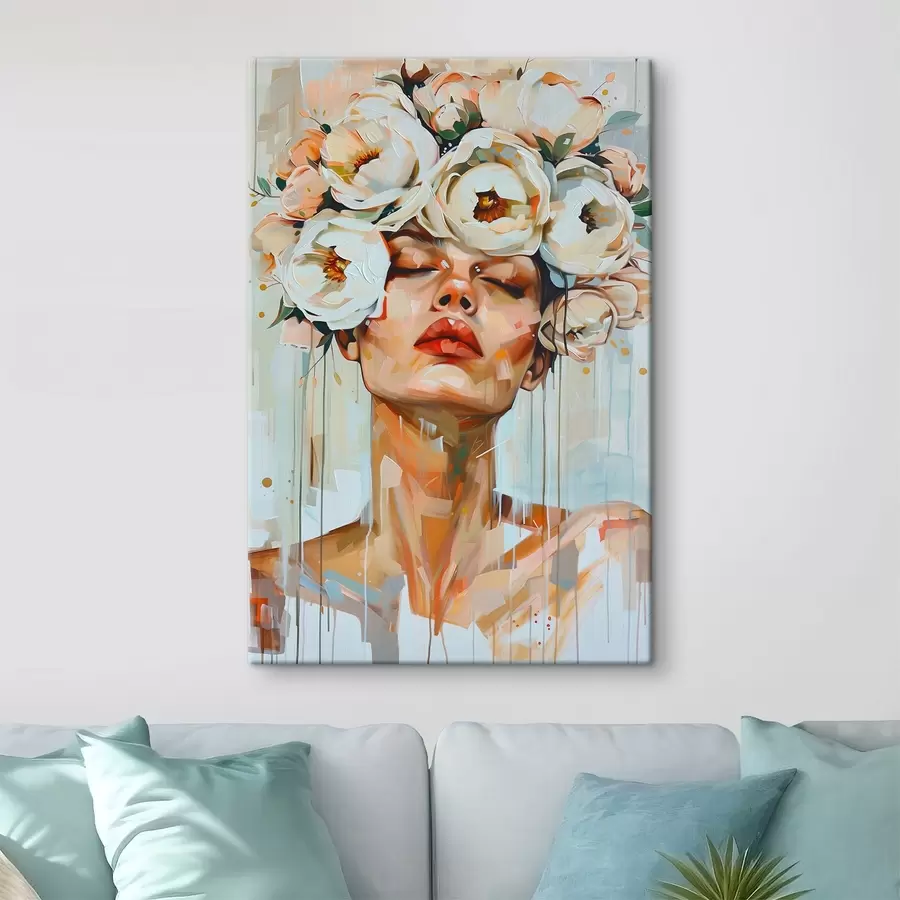  Peintures Portrait d'une femme avec des fleurs s45370