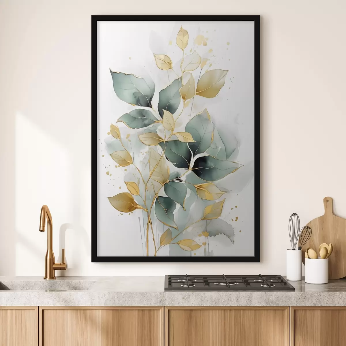 Poster Abstracte tak met bladeren f45366