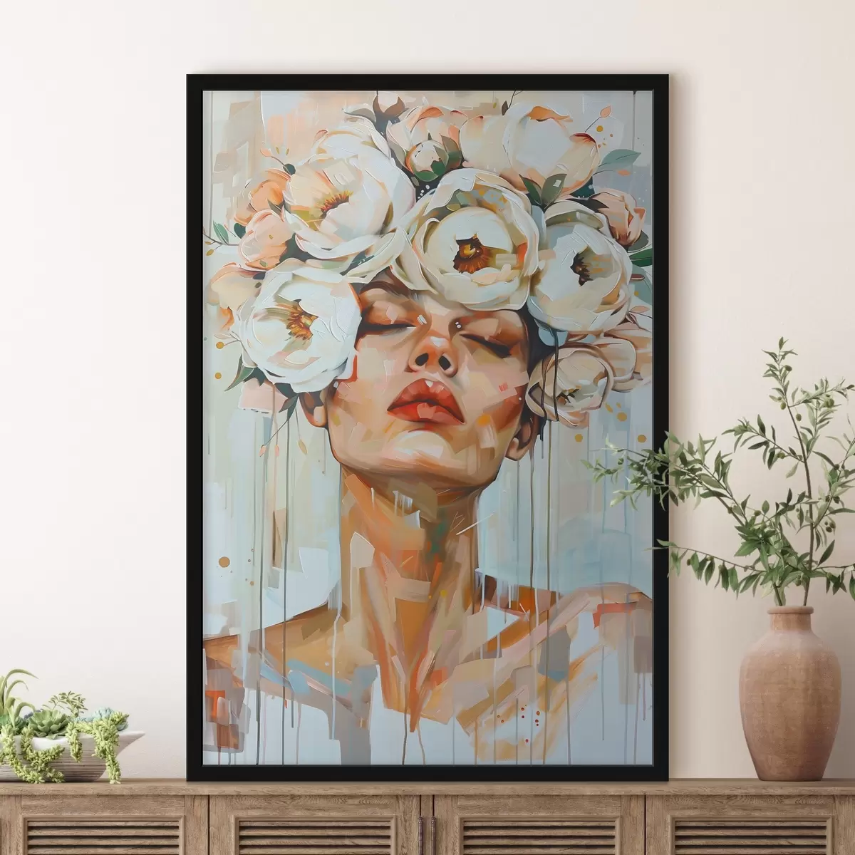 Poster Portret van een vrouw met bloemen f45370