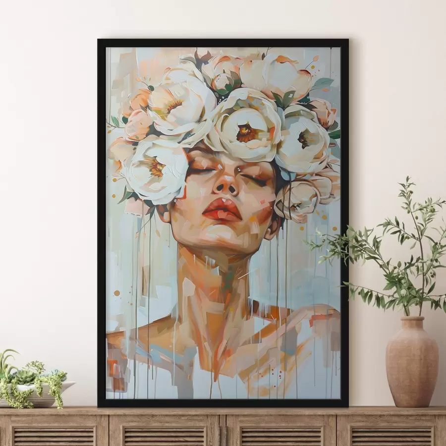 Fotobehang Portret van een vrouw met bloemen f45370
