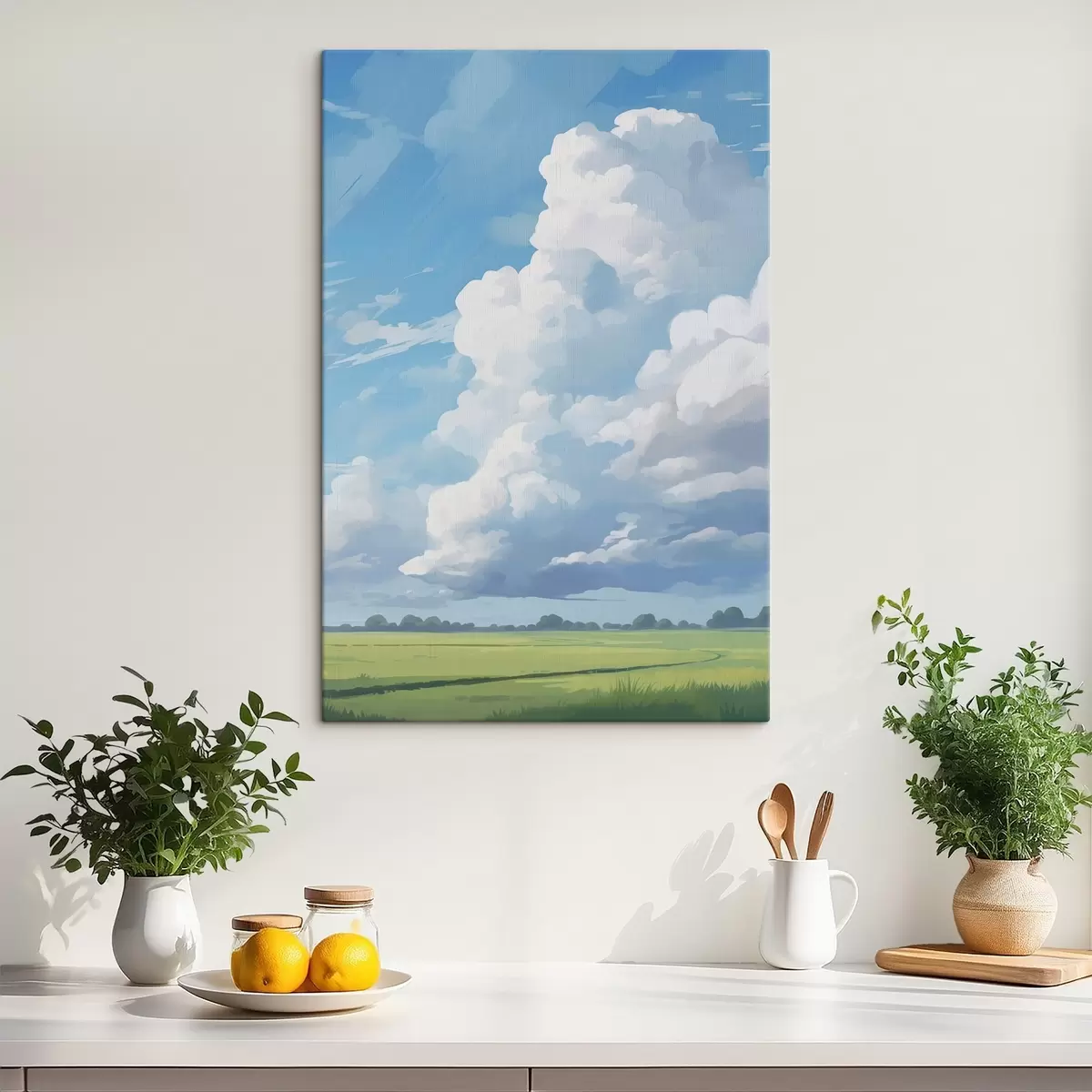  Peintures Champ contre le ciel avec d'énormes nuages s45453