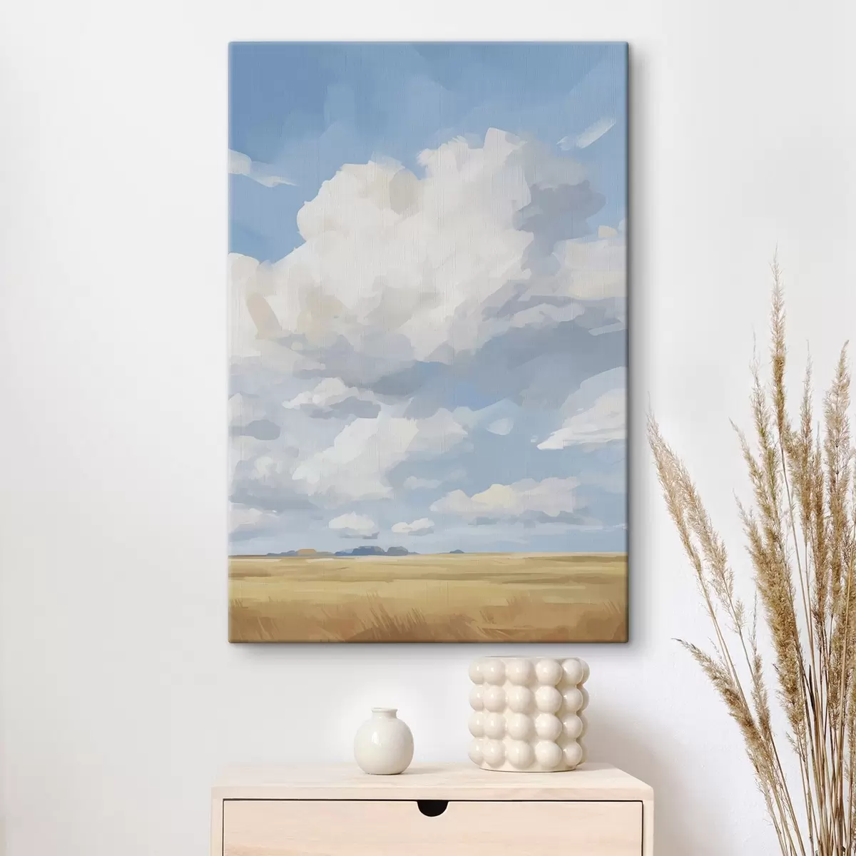  Peintures Champ de blé contre le ciel avec d'énormes nuages s45454