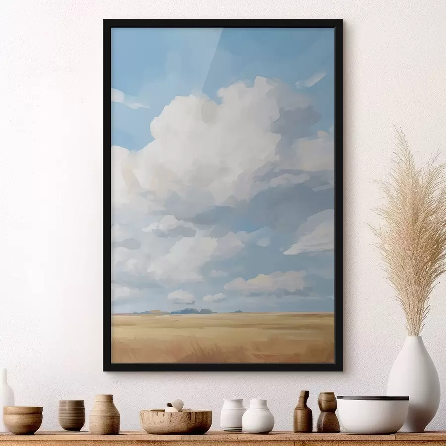 Fotobehang Korenveld tegen de lucht met enorme wolken f45454