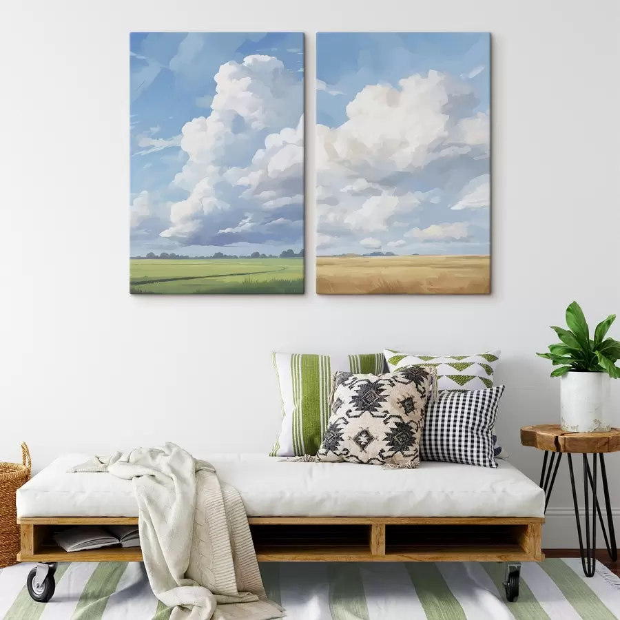  Peintures Champ contre le ciel avec d'énormes nuages m00624