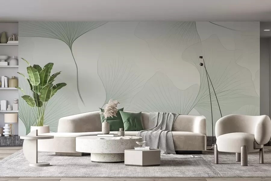 Fotobehang Transparante ginkgobladeren w04433v2