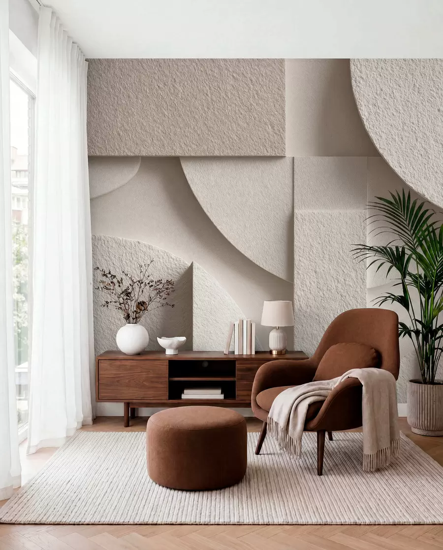 Fotobehang Abstracte compositie van beige geometrische vormen w04395