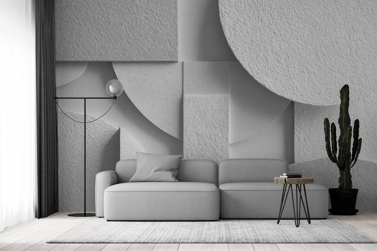 Papier peint photo Composition abstraite avec des formes géométriques tridimensionnelles blanches w04395v1