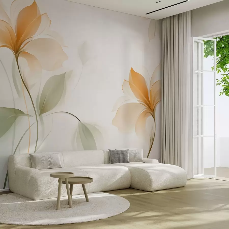 Fotobehang Transparante bloemen met een rijk oranje hart w04397v1