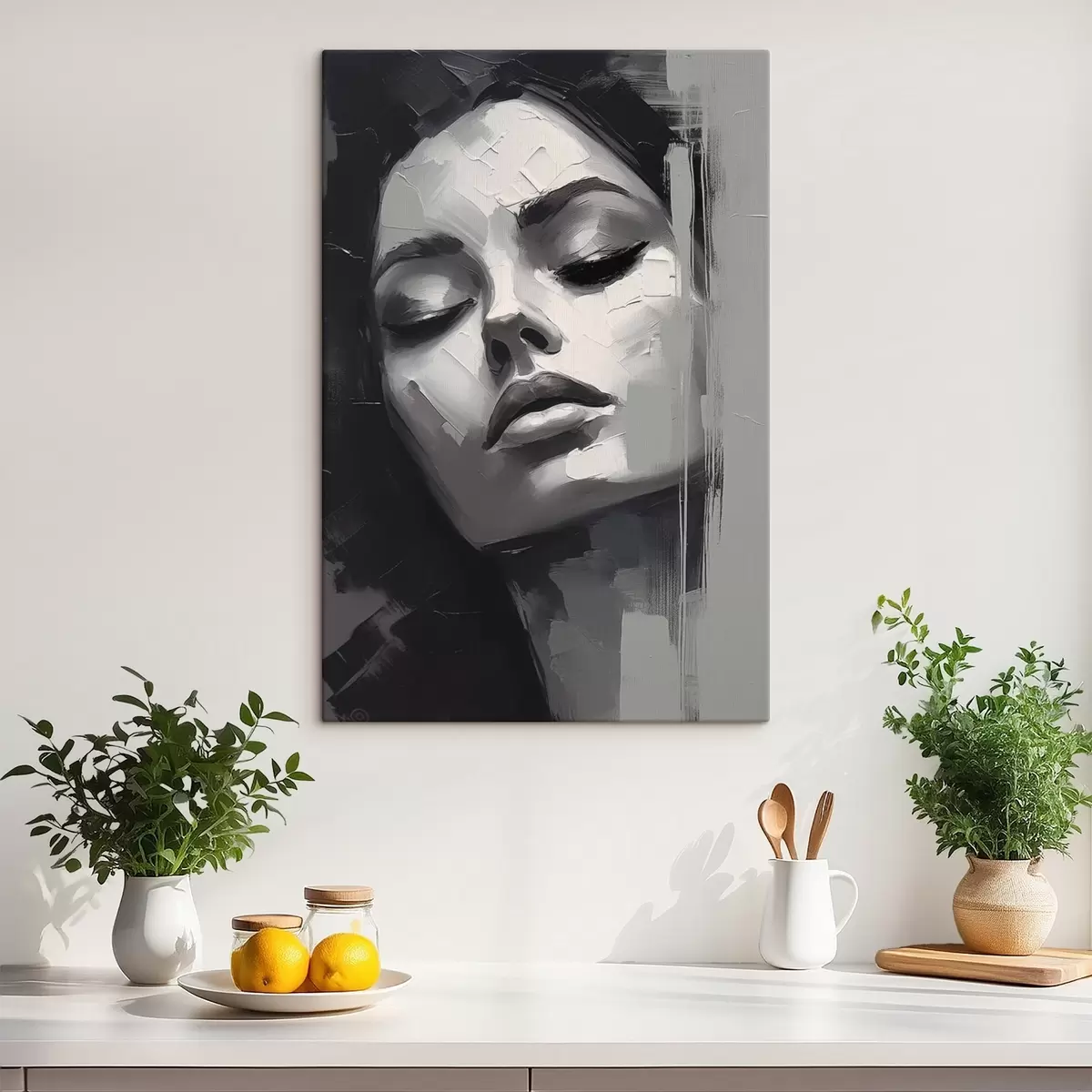  Schilderijen Zwart-wit portret van een vrouw met gesloten ogen s45479