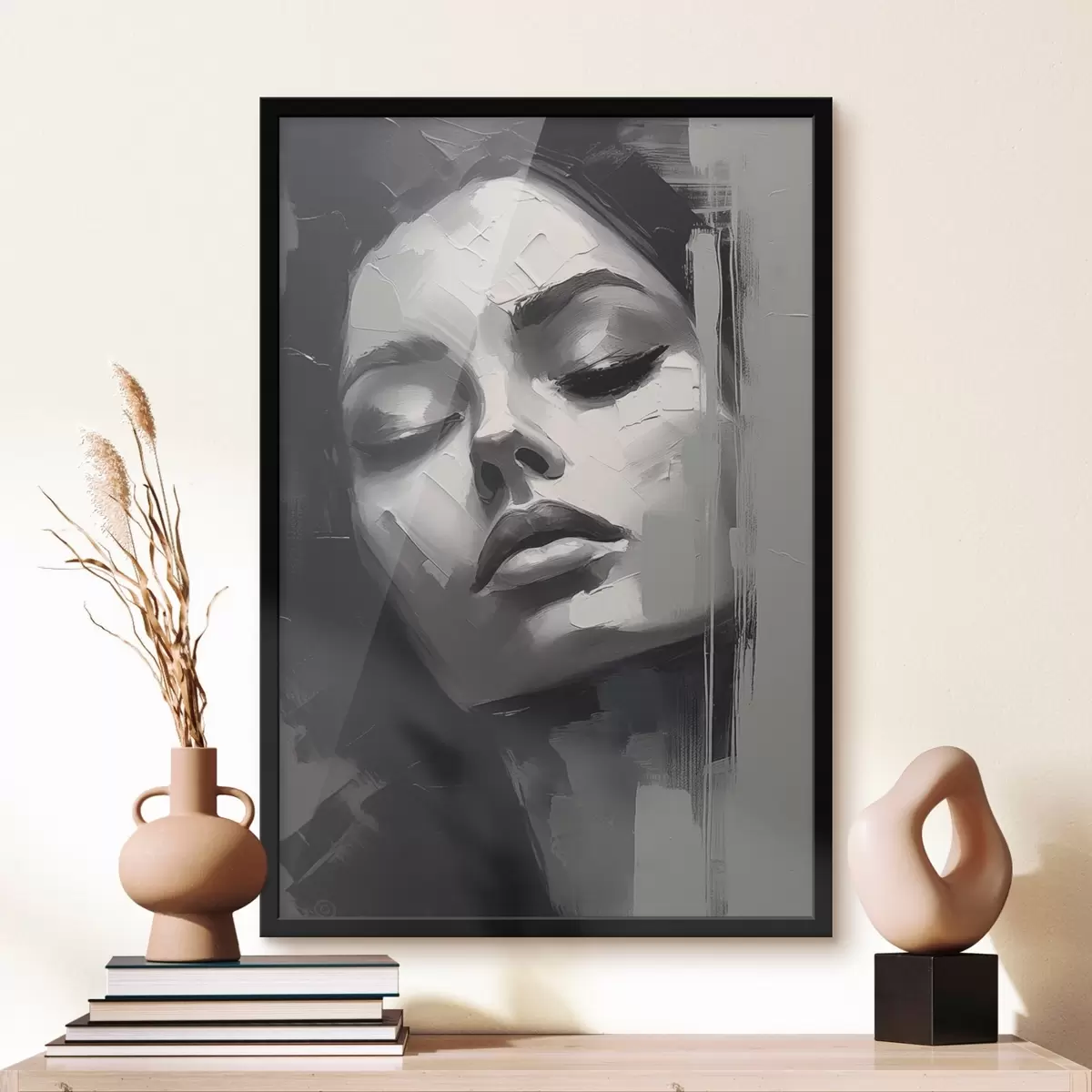 Poster Zwart-wit portret van een vrouw met gesloten ogen f45479