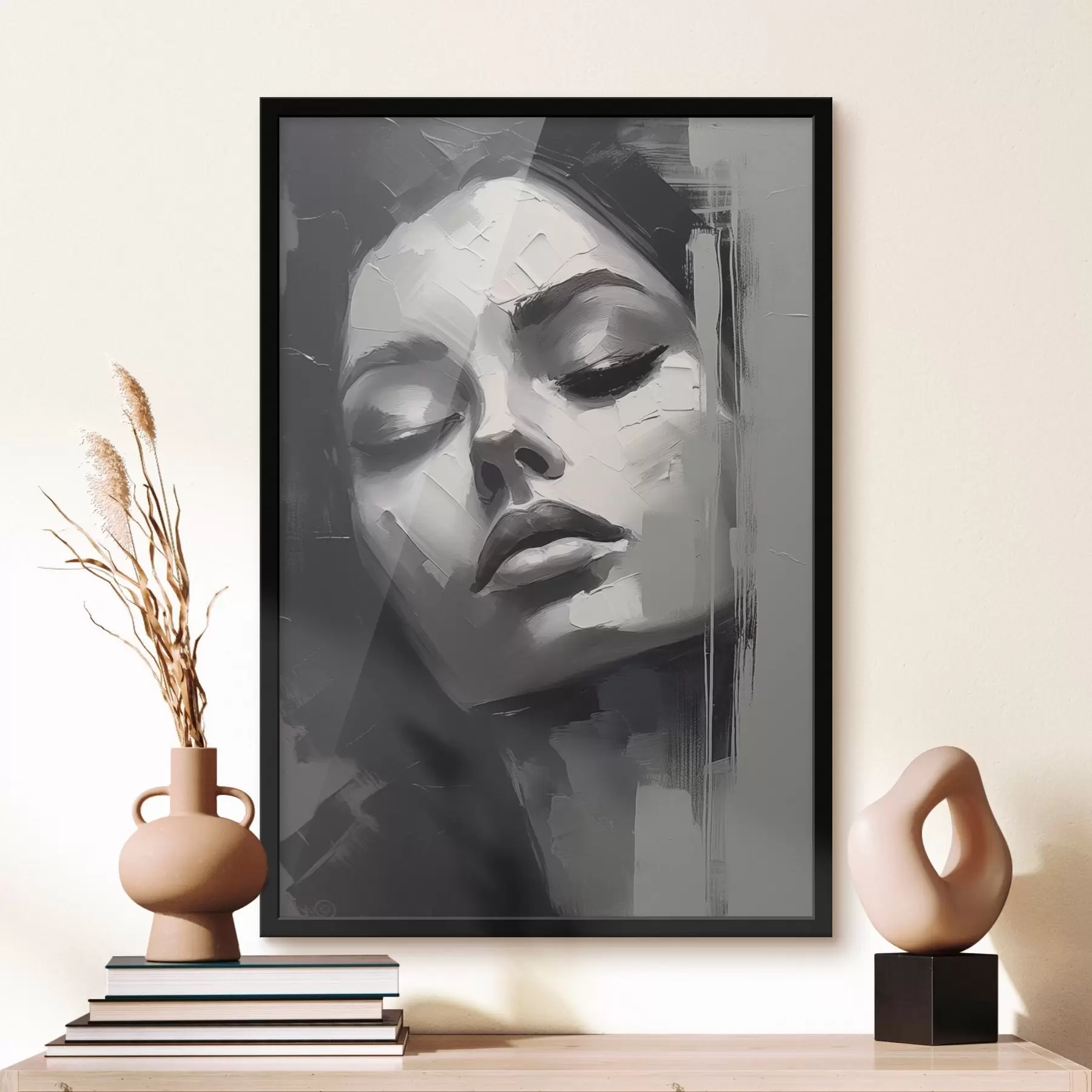 Fotobehang Zwart-wit portret van een vrouw met gesloten ogen f45479