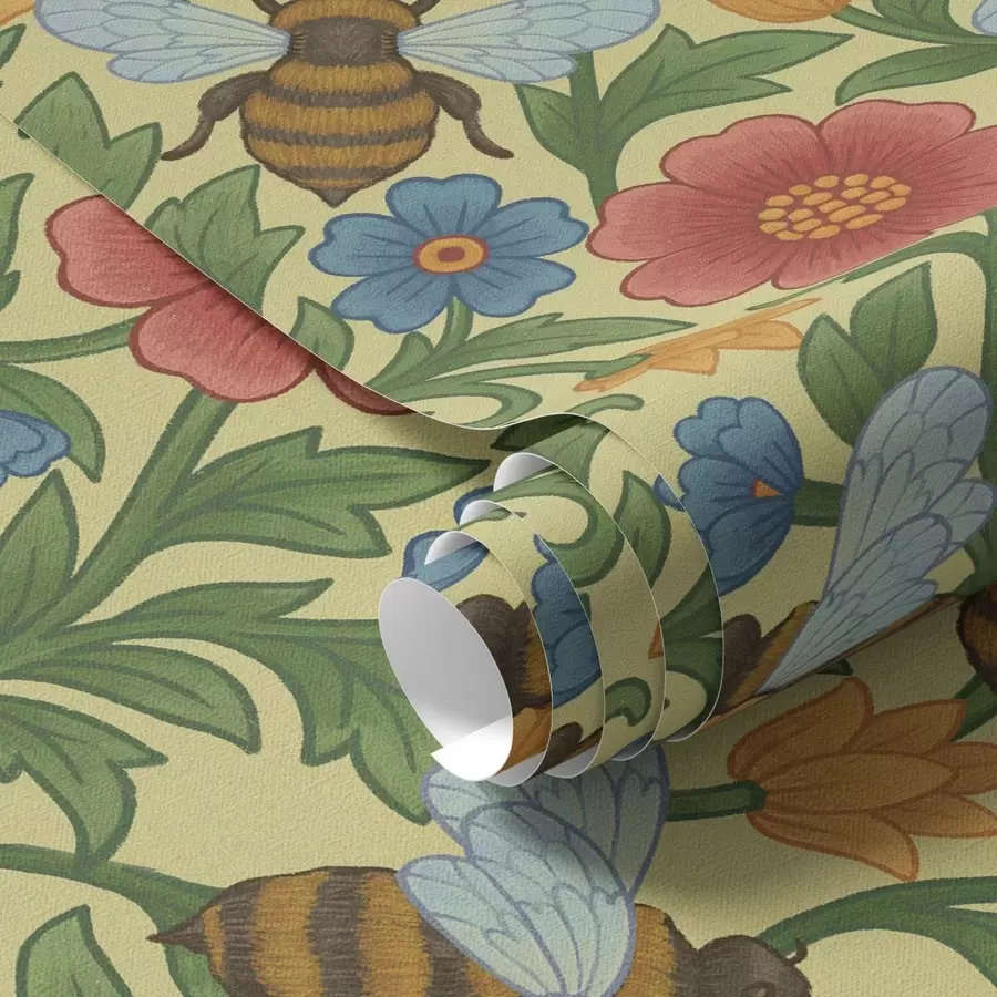 Papier peint photo Fleurs brillantes avec de grandes abeilles a00315