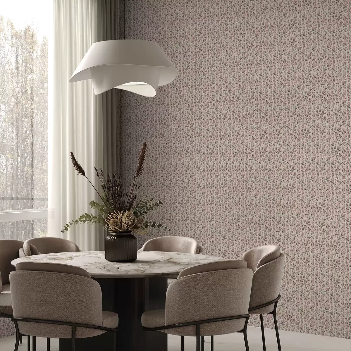 Papier peint Roses roses sur fond beige a00346