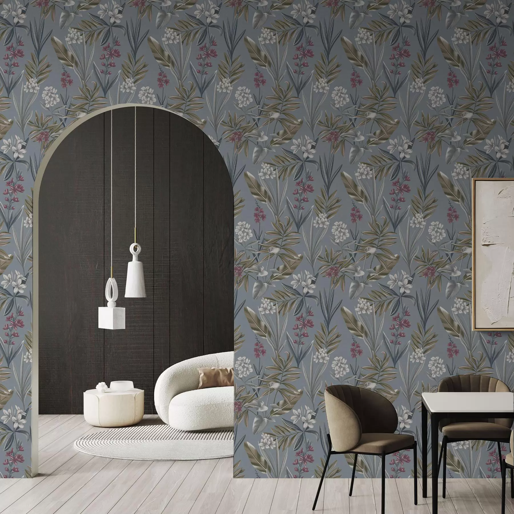 Papier peint photo Branches florales sur fond bleu-gris a00350