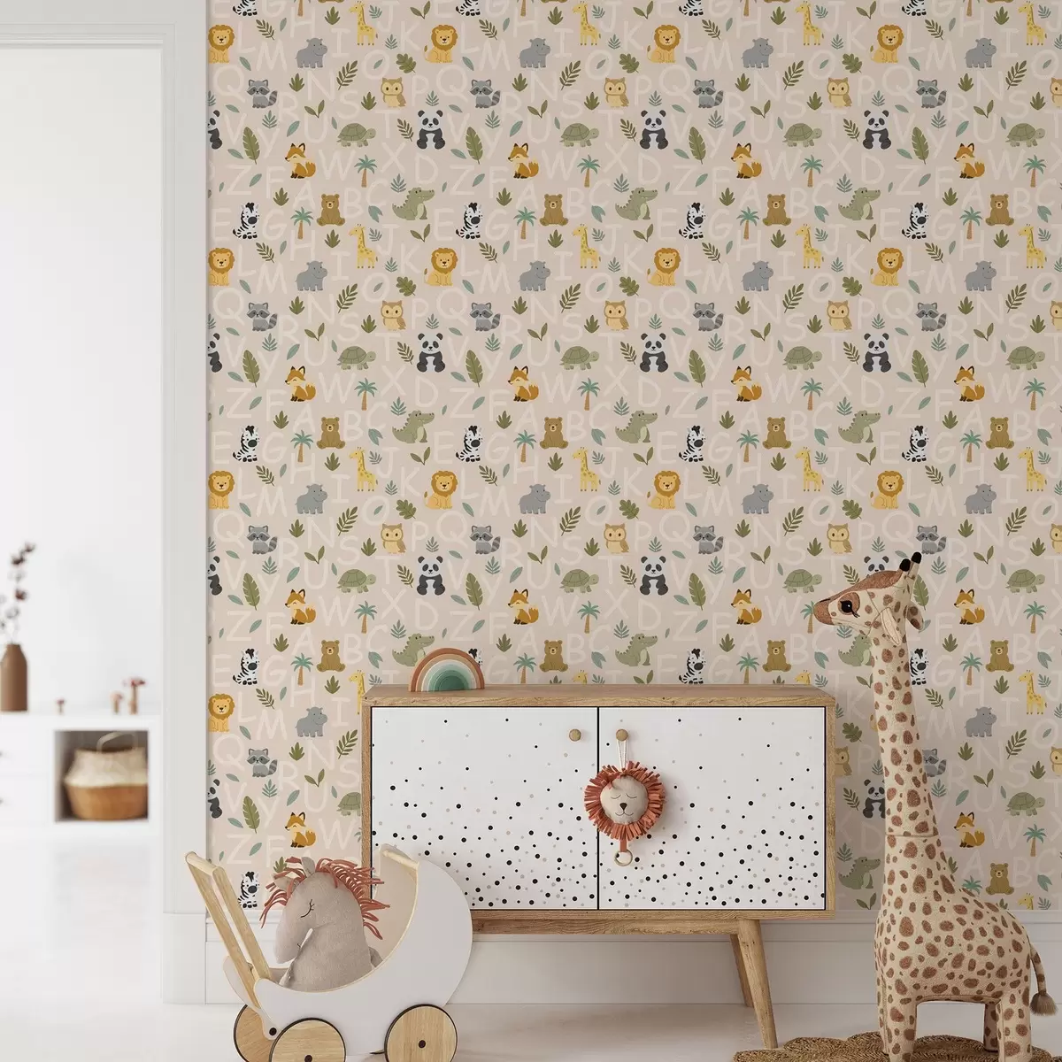 Papier peint Alphabet avec des animaux et des plantes mignons pour les enfants a00400