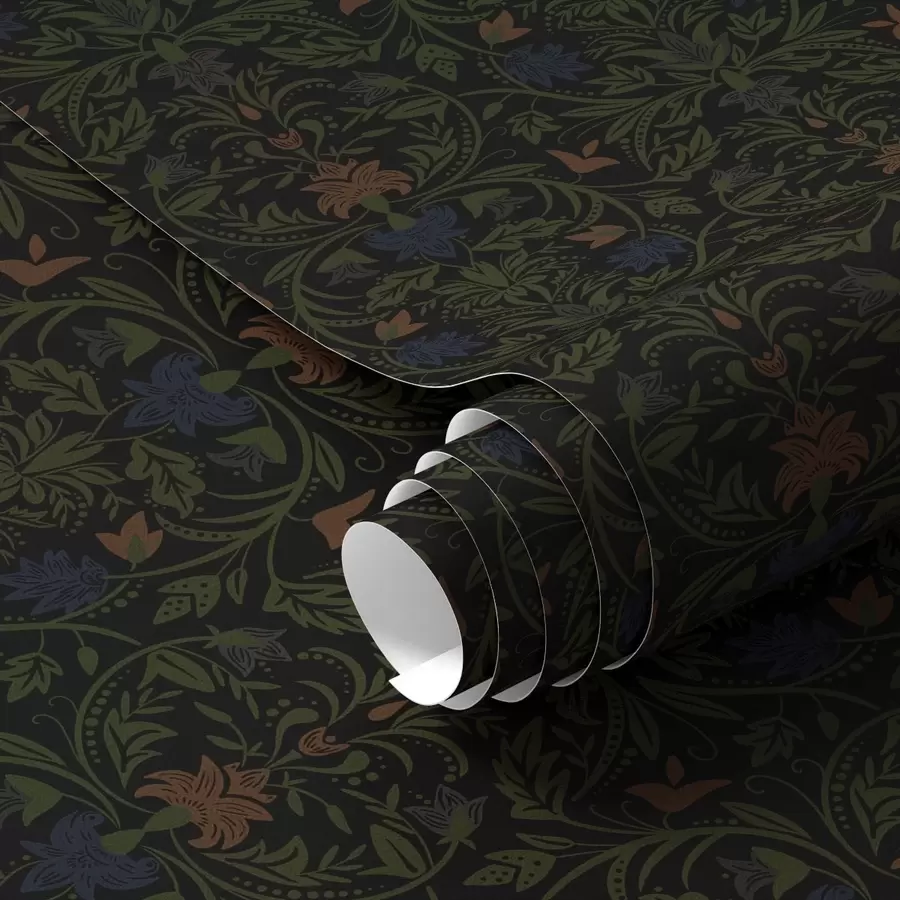 Fotobehang Donker ornament met planten in klassieke stijl a00412