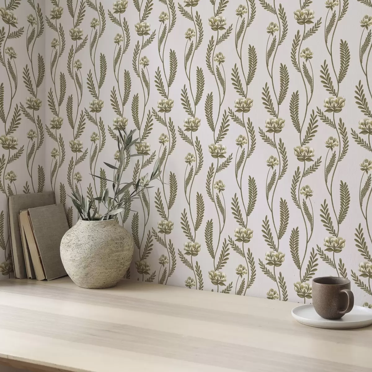 Behang Verticaal ornament met witte bloemen op een roze achtergrond a00476