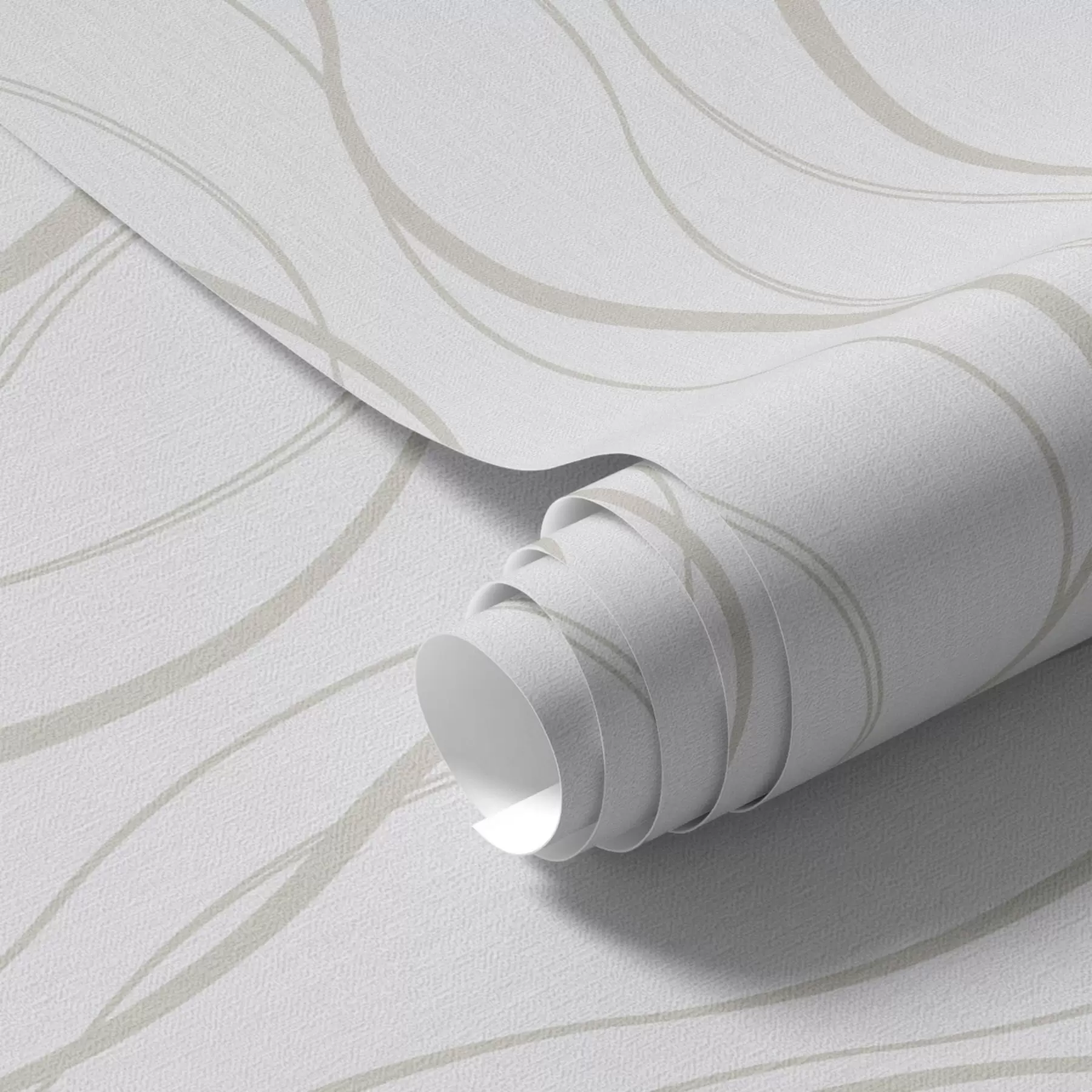 Papier peint photo Lignes abstraites ondulées de couleur beige sur fond blanc a00480