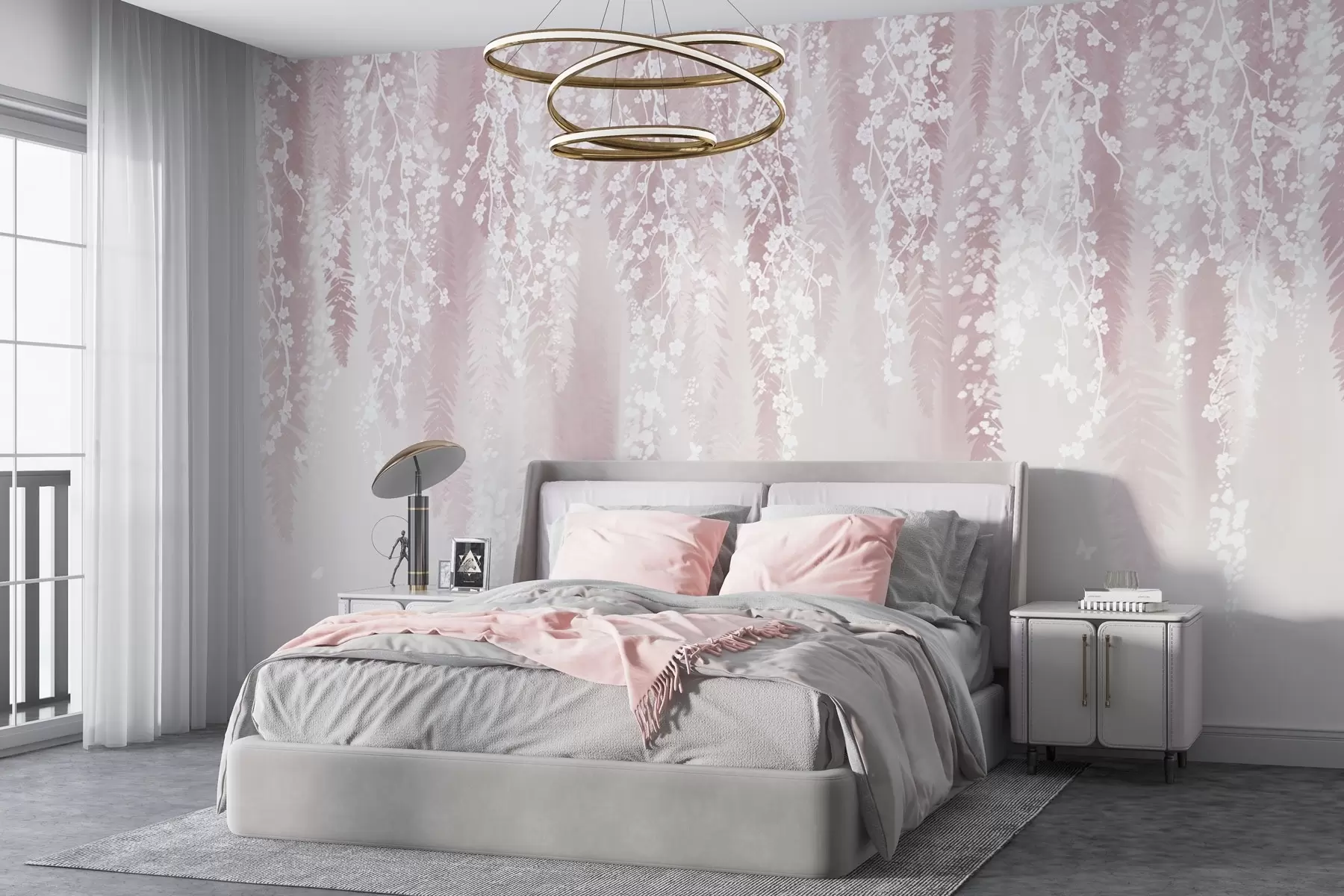 Fotobehang Roze versie van takken met witte bloemen w04417v1