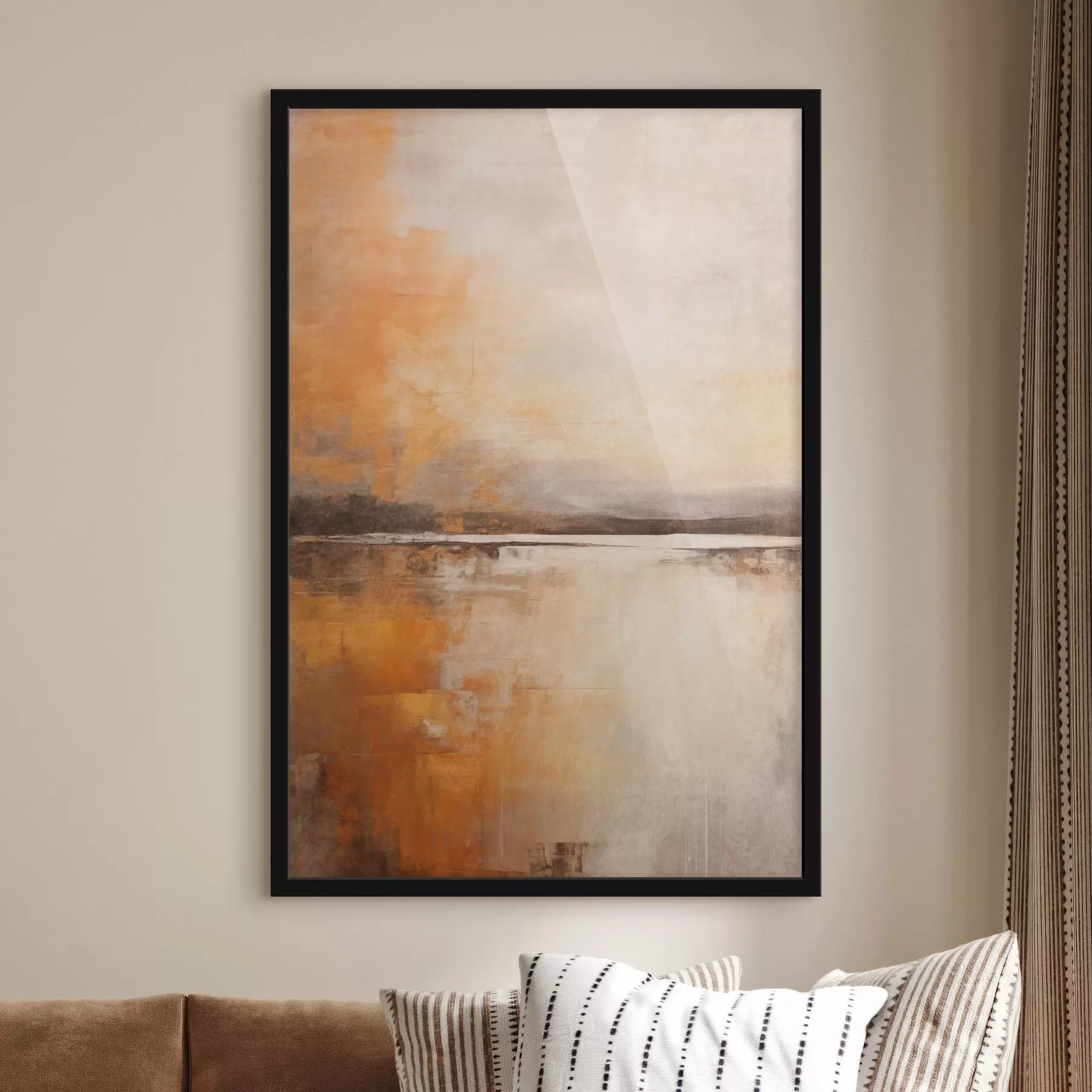 Fotobehang Een abstract landschap met textuur in oranje, bruine en beige tinten f45568