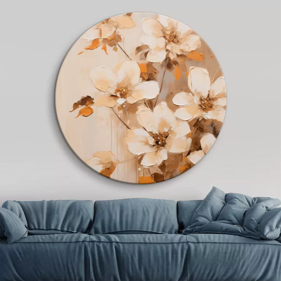  Schilderijen Witte bloemen met oranje bladeren, fijne penseelstreken, bloemstuk, botanische kunst r45574