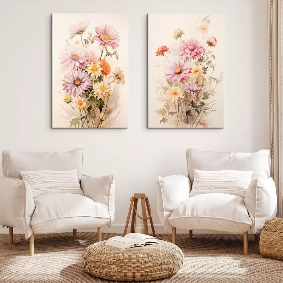  Peintures Bouquet de fleurs colorées, style aquarelle douce, sur fond clair, illustration botanique m00649