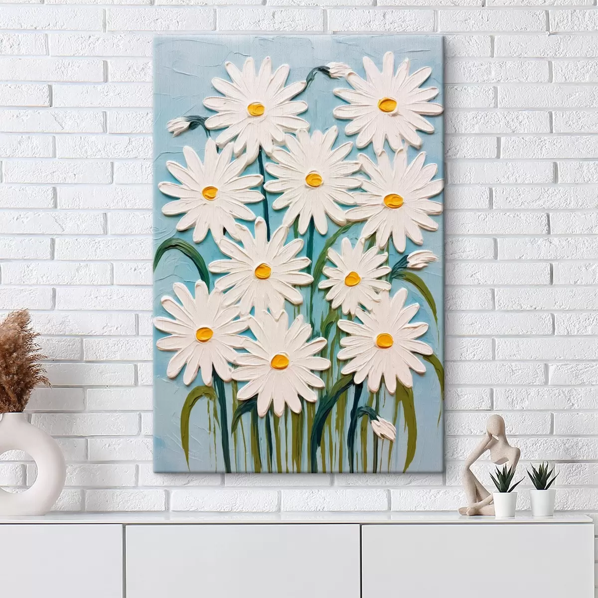  Peintures Marguerites dans le style de la peinture en relief : composition sur fond bleu s45527