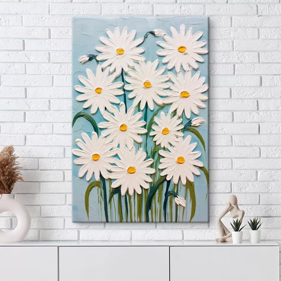  Peintures Marguerites dans le style de la peinture en relief : composition sur fond bleu s45527