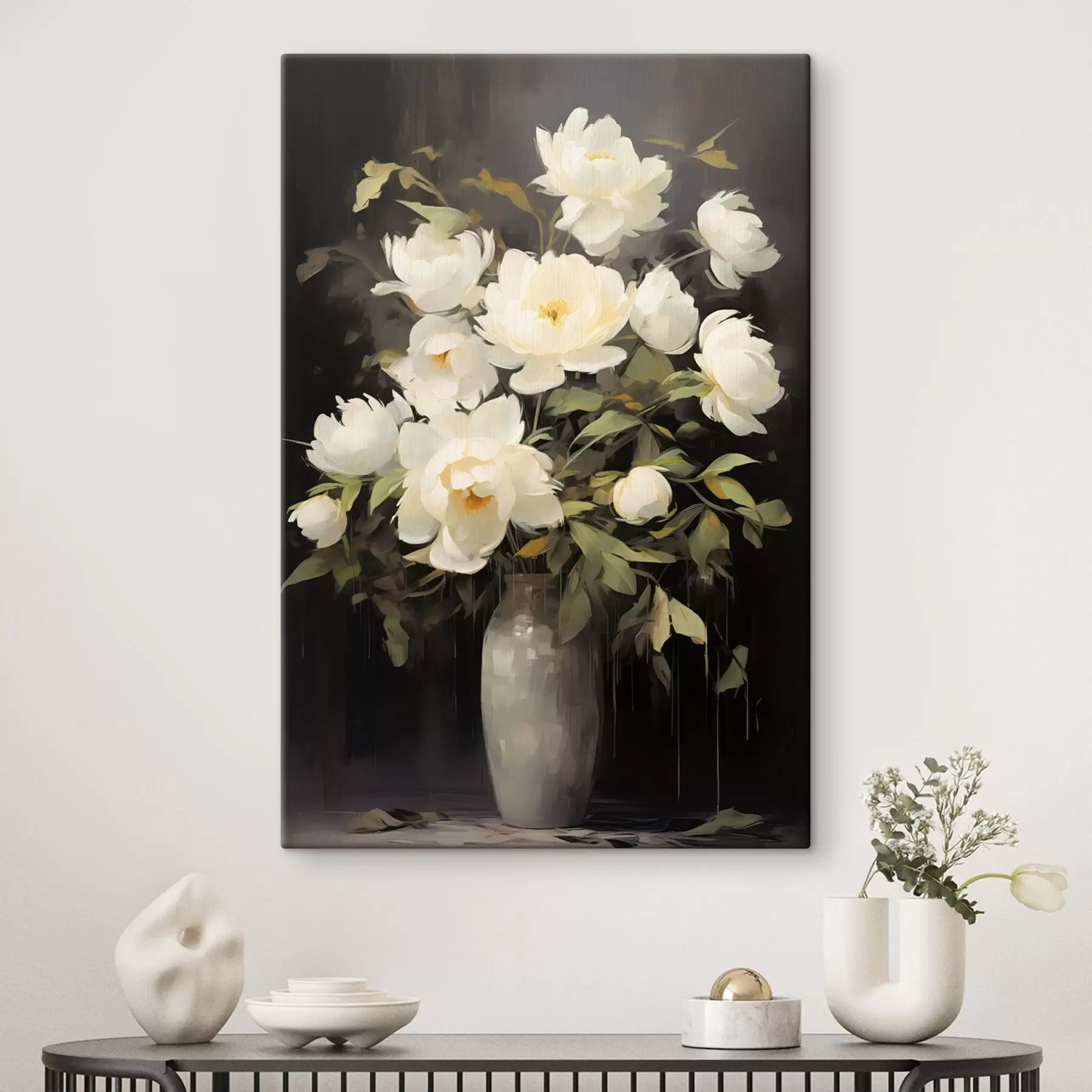  Peintures Pivoines délicates dans un vase : composition florale dans le style de la peinture s45532