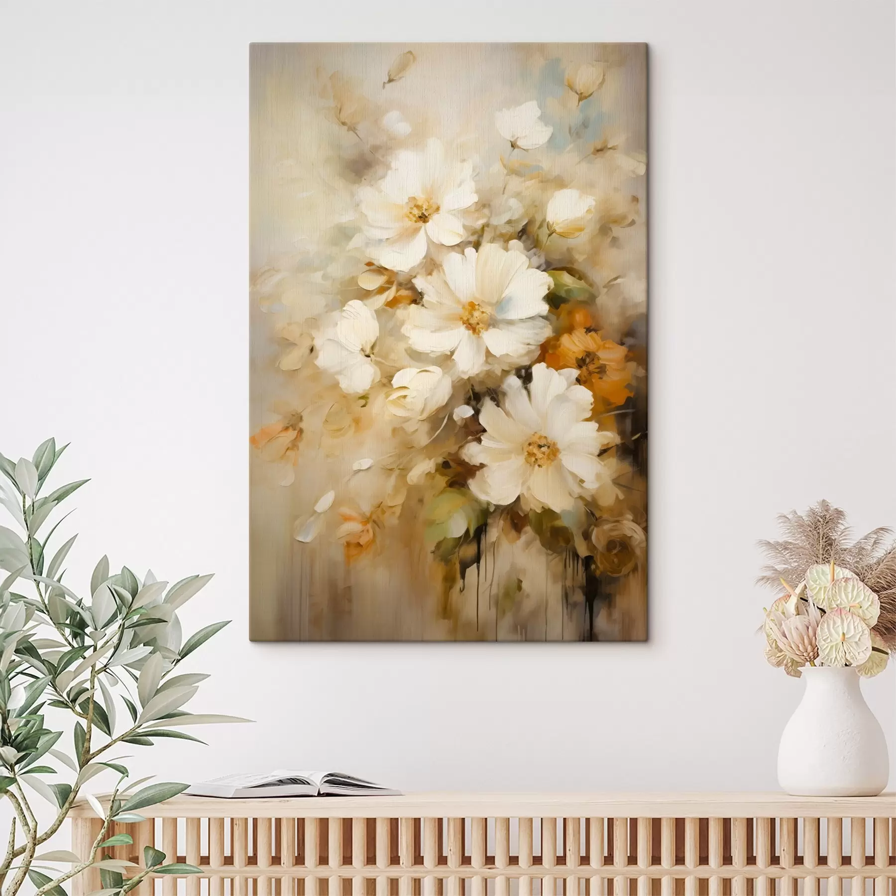  Schilderijen Compositie in pastelbeige en bruintinten s45534