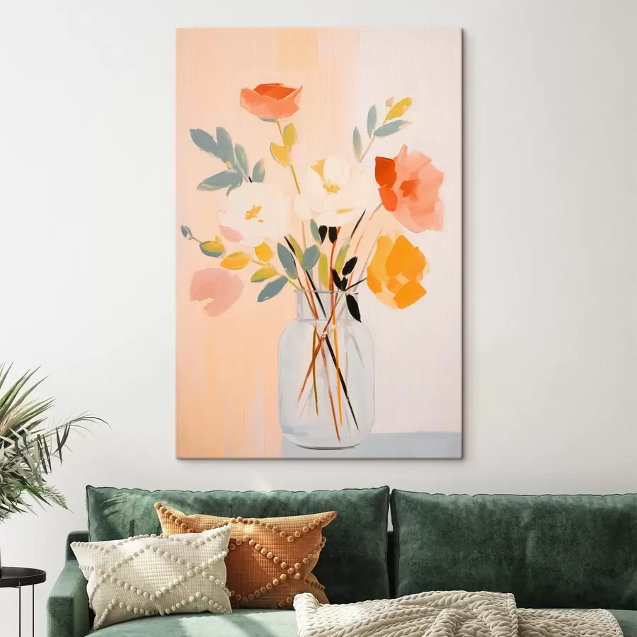  Peintures Fleurs décoratives : bouquet abstrait dans un vase sur fond clair s45539