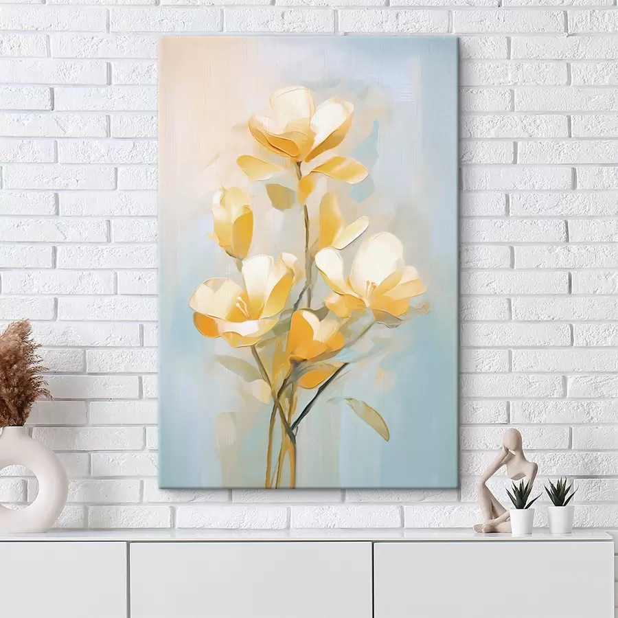  Schilderijen Bloemmotief: boeket in lichtgele en blauwe tinten s45540